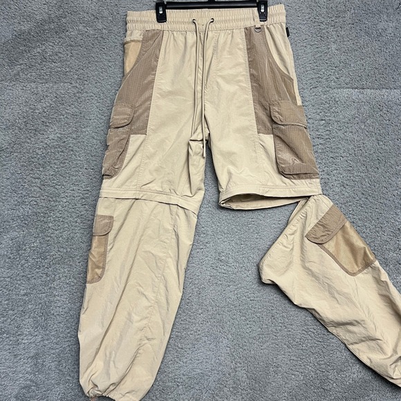 Pacsun Pants Mens M Beige Convertible Cargo Nylon Drawstring Baggy